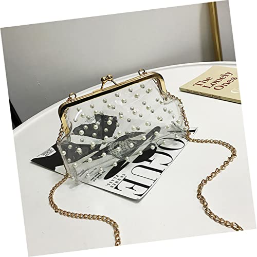 Gafoki Pearl Purse Transparent Kiss Clear Dating Wedding Handbag Bag Party Messenger Women Pearl Shoulder For Prom Crossbody With Pvc Night Evening Cocktail Chain Out Lock Woman Handbag #TOP3