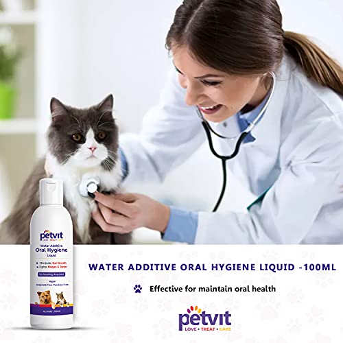 Image of Petvit Oral Hygiene Liquid with Green Tea |Tartar and Plaque Remover for Teeth Cleaning | Paraben Free & pH-Balance - for All Breed Dog & Cat - 100ml (Pack of 2)