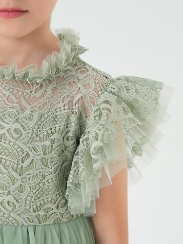 2Bunnies Girl Iris Floral Lace High Neck Ruffled Flutter Sleeve A-Line Tutu Tulle Party Flower Girl Dress2