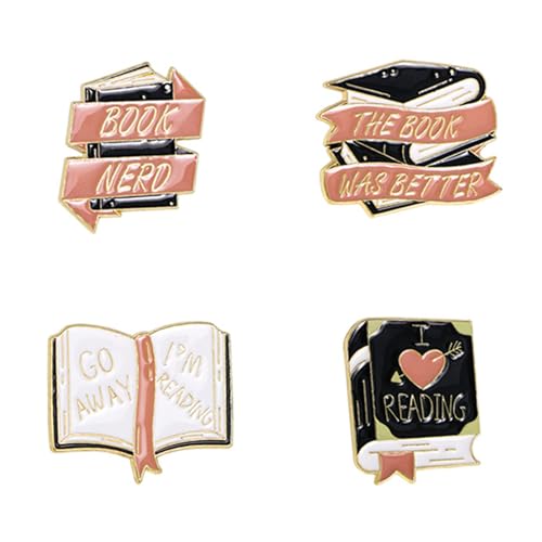 Image of 4 Pieces Cartoon Books Enamel Pins - Book Lovers Gifts, Badges, Brooches, Decorative Lapel Pins for Backpacks, Clothing, Bags, Jackets - Learning Gifts for Teacher, Student