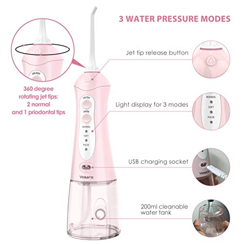 image for Cordless Water Flosser Teeth Cleaner, Vosaro Portable Oral Irrigator D