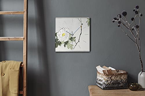 Horloge sur Toile Fleurs Asiatiques Coloray 30x30 cm pour Salon sans Tic-Tac