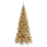 Vickerman 9' Champagne Tinsel Fir Slim Artificial Christmas Tree, Warm White Dura-lit LED Lights - F