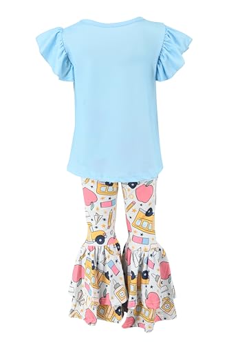 Image of Unique Baby 2 Piece Girls Double Bell Bottom Leggings Outfit with Short Sleeved Shirt Kid and Toddler Clothes Set