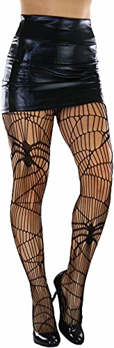 Image of ToBeInStyle Women's Spiderweb & Crawling Spider Print Hosiery Tights & Thigh High Stockings