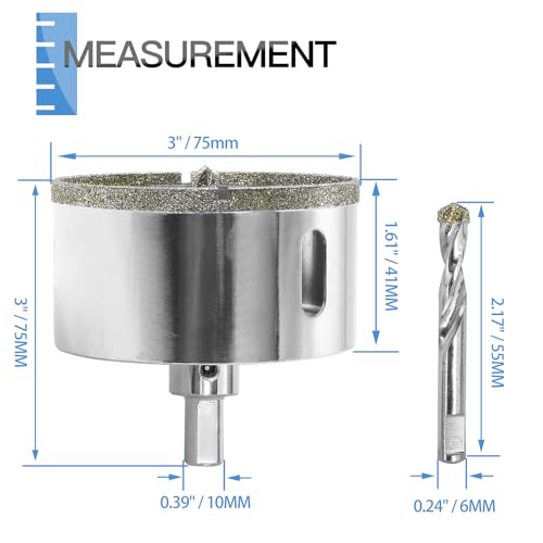 Image of 3 inch / 75mm Diamond Glass Hole Saw with Center Drill Bit for Ceramic, Tile, Porcelain, Marble