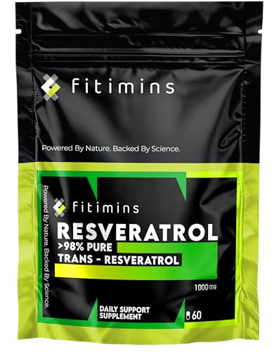 Trans-Resveratrol 1000mg Daily Support Supplements | Reduce Cholesterol, Boost Weight Loss, Improve Metabolism | 1-Month Supply | 60 Vegan Capsules | Fitimins