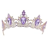 LALADEFIEE Diadema Barroca Vintage para Novia y Niñas, Tocado de Boda Morado Gotas de Gemas de Imitación, Aleación Resistente para Fiestas, Graduación y Eventos Obsequios