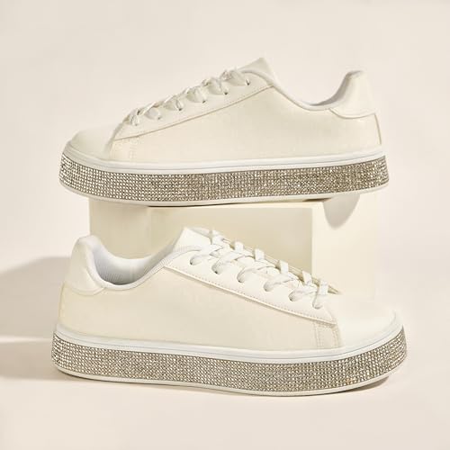 Image of UUBARIS Women's Glitter Tennis Sneakers Neon Dressy Sparkly Sneakers Rhinestone Bling Wedding Bridal Shoes Shiny Sequin Shoes