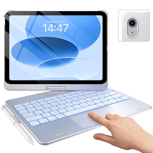 Image of typecase Touch iPad 11th 10th Generation Case with Keyboard (11 inch 2025, A16 & 10.9 inch 2022) - 360 Rotatable, 11-Color Backlit, Multi-Touch Trackpad, Pencil Holder, Thin & Light - Silver