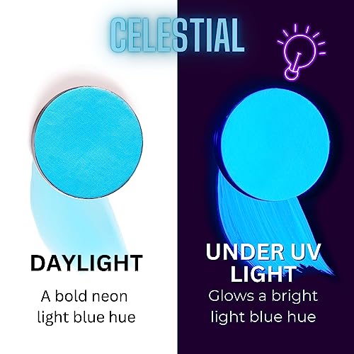 Image of Mehron Paradise FX UV Neon Glow - Celestial - Neon Blue /Light Blue UV 0.25 oz | Pro Water-Activated Shimmer Paint for Raves, Costumes, SFX, Halloween, Stage, Screen, Theater & Cosplay