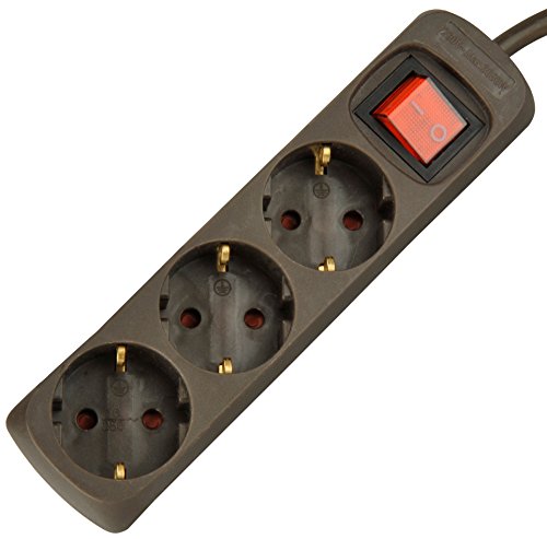 Unitec 3-Way Power Strip with Illuminated On/Off Switch And Socket Arrangement, Inch, Set of 1, Brown 445231