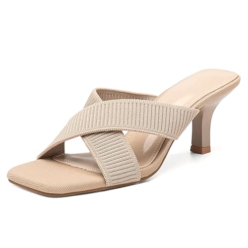 MOUSSE FIT Square Toe Heeled Sandals, Women's Mesh Casual Summer Shoes
