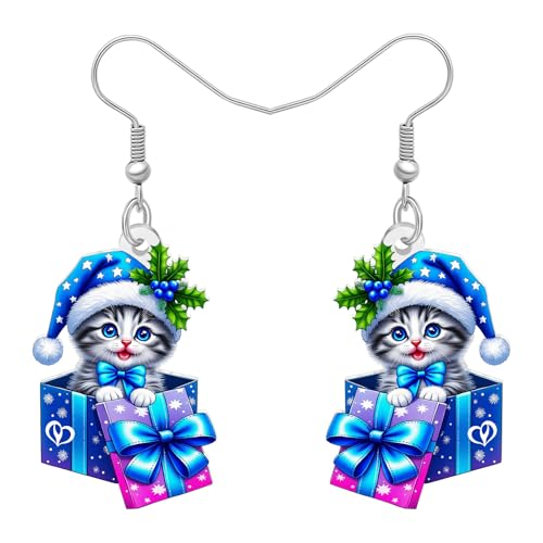 Boucles d'oreilles chat drôle légères en acrylique