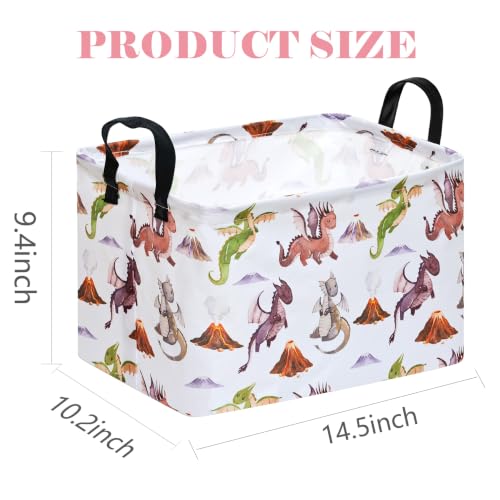 Image of Round Laundry Basket Gragon Nursery Hamper Storage Bins Dinosaur room Decor | Waterproof Canvas Collapsible Storage Basket With Sturdy Handles Multi-scene Organizer Dinosaur For Play Bedroom Decor Gift