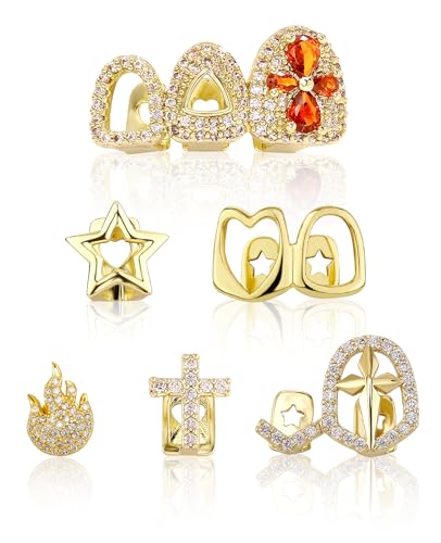 Waaqkid 6PCS 14K Gold Grills for Your Teeth Tooth Grillzs Jewelry Caps for Women & Men