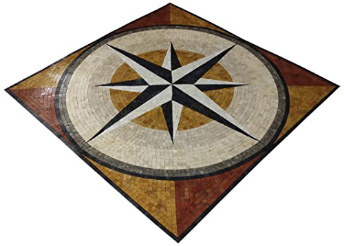 Compass Nautical Marble Mosaic Square Shape Handmade Stone Medallion For Walls Floors And Tabletops, Customizable Design (36X36 Inches) #TOP1