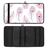 Trousse à crayons de couleur pour le dessin de voyage - Motif plume de paon rose