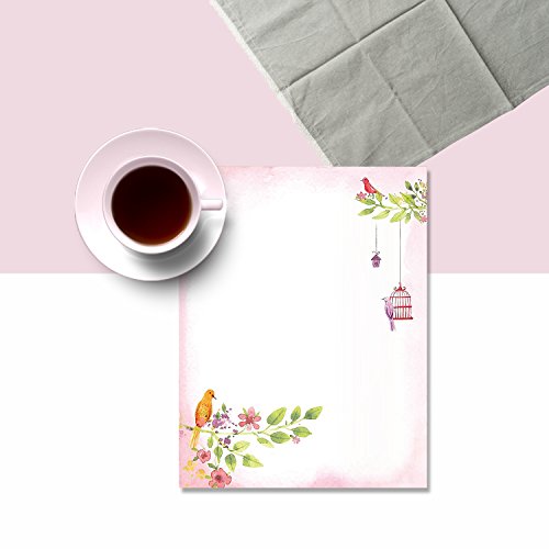 Floral Letter Notes - 8.5 X 11 Inches Stationery Writing Paper - Perfect Invitations For Bridal Shower, Birthday, Wedding, Engagement Party, Diy And All Occasion - 100 Bulk Set - Adorable Birds Design #TOP5