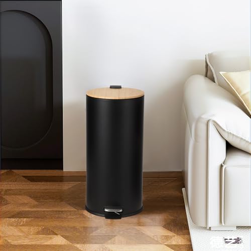 Papelera GAOMON de 30L con tapa bambú soft-close negra miniatura 7