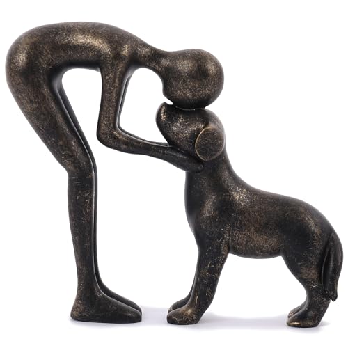 Figura Decorativa Hombre y Perro de Resina