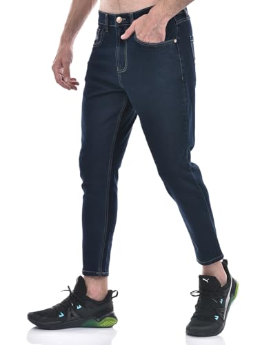 Image of Numero Uno Men's Dark Blue Tappered Fit Cropped Sustainable Jeans