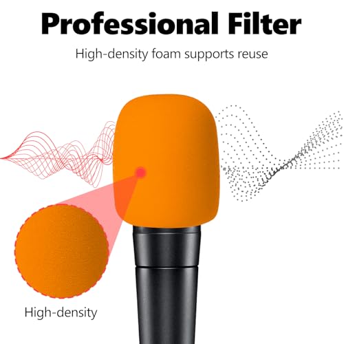 Image of Geekria for Creators Foam Windscreen Compatible with Shure MV7, BETA 57A, BETA 58A, PGA48-QTR Microphone Antipop Windshield, Mic Wind Cover, Sponge Foam Filter (Orange / 2 Pack)