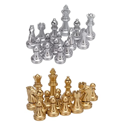 PCS Chess Pieces, 1.93in King Figures Replacement Chess Pieces Portable Gold and Silver Chess Pieces for Chess Game Board