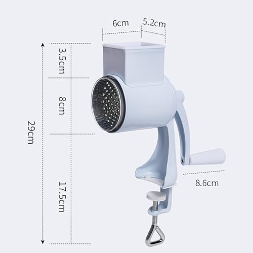 Partslety Manual Nut Chopper Grinder, Rotary Cheese Grater Hand Crank Cheese Shredder Multifunctional Dried Fruit Crusher Peanut Masher Grinding Device for All Nuts Walnut Pecan Double Sword White