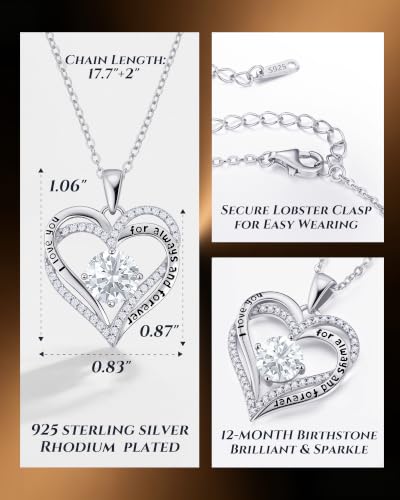 Image of CDE S925 Birthstone Heart Pendant Necklaces Jewelry Gifts for Wife