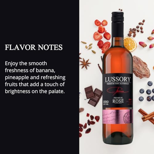 Image of Lussory Premium Rose Alcohol Removed 0.0% Dealcoholized Rose Non Alcoholic Wine From Spain, Low Calories, Low Sugar, Halal Certified (750ml, 6 Bottles)