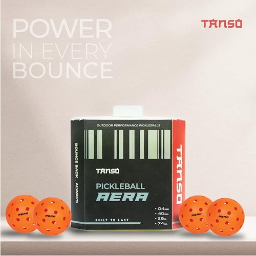 Image of Tanso Aera Pickleball Balls for Outdoor Tournament Play (Pack of 4 pickleballs, 40 Precise Holes, Active Bounce, Durable with Less Abrasion, Orange Colour Pickleball Balls)