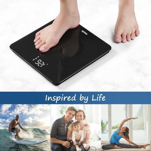 Vitafit Scale for Body Weight, Accuracy 0.1lb by Our Professional Scale Factory Since 2001, Digital Bathroom Weight Scale LED and Step On, 3xAAA Battery Included, 400lb/182kg, Spray Silver Black — view 4