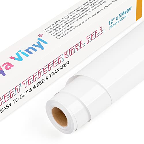 Lya Vinyl Weiß Plotterfolie Textil 30.5cm × 5m Flexfolie Plotter Textil für Cricut und Silhouette Cameo, Verwendet in Textilien Transferfolie zum Aufbügeln für DIY T-Shirt, Stoffe (Weiß)
