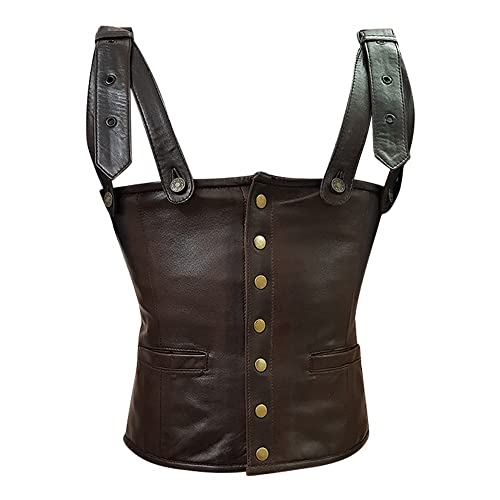 Mens Leather Brown Vest - Tu Pac Hood Suspender Leather Vest