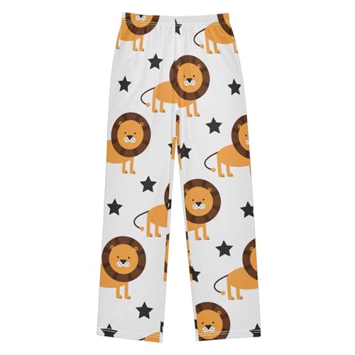 Cartoon Lions Boys Pants Boys Athletic Pants Long Pant for Boywith Pockets Wide-Leg Size 6-14Y