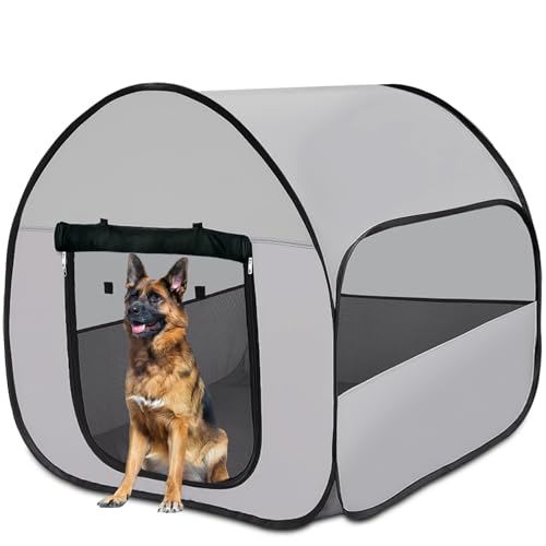 LUCKITTY Pop-Up Dog Kennel Enclosure Large - Large Portable Outdoor Pet Crate with Carry Bag, Waterproof Travel Carrier for Camping Home, Grey