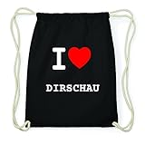 Maße 37x46,5cm JOllify DIRSCHAU Hipster Turnbeutel Tasche Rucksack aus Baumwolle - Farbe: schwarz – Design: I Love- Ich Liebe - Farbe: schwarz