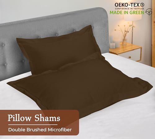 Image of Royale Linens Pillow Shams 2 Pack Standard Size 20x26 Inch - 1800 Microfiber - Bed Pillow Shams, Wrinkle Resistant Super Soft and Cozy - Back Overlap Closure - Oxford Pillowcase (Standard, Chocolate)
