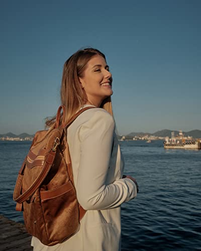 Mochila Feminina de Couro Legítimo Alta Qualidade Mochila Antifurto Notebook até 15'', Faculdade e