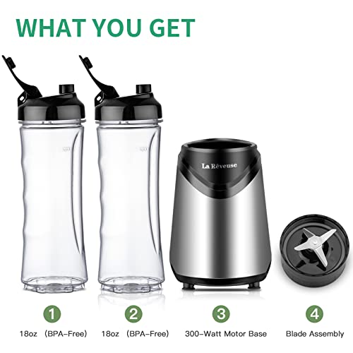 Smoothies Blender Personal Size 300 Watts With 2 Pieces 18 Oz Bpa Free Portable Travel Sports Bottles (Silver 2 Cups) #TOP1