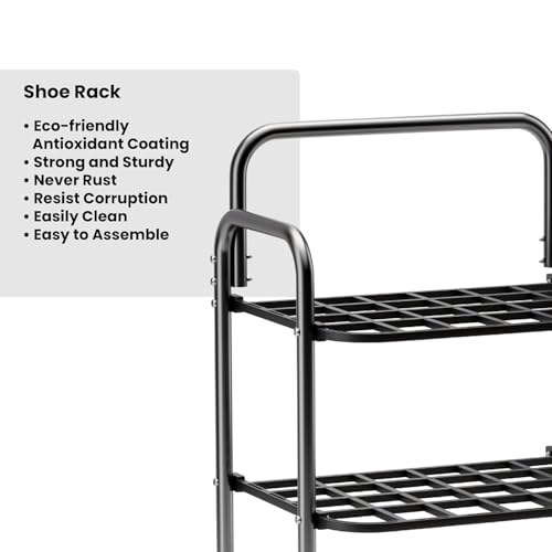 Image of Hemu Shoe Rack Durable Plastic & Metal Shoe Rack - 3-Tier Stackable Organizer for Home, Closet & Entryway, Holds Up to 9 Pairs of Shoes, Easy Assembly, Space-Saving Design (3 Layer)