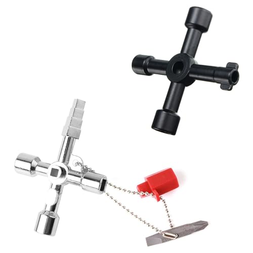 Helweet Llave de Utilidad Multifuncional, Llave Cruzada Universal, Llave Multifuncional de 4 Vías, Llave Armario Eléctrico, Llave Contador Agua Universal, Llave Para Cuadro Eléctrico, Llave Ascensor