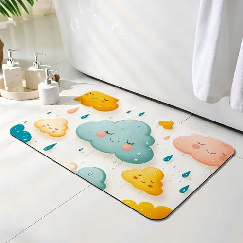 Alfombra de Baño 70 x 120 cm, Alfombra Baño Secado Rapido con Diatomita, Antideslizante Bañera Alfombras Color, Super Absorbente Alfombrilla Ducha Antideslizante para Cocina, Bañera, Nube O-2736