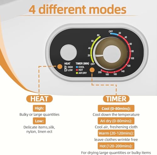 Compact Laundry 120V Clothes Stainless Steel Inner Tub, Electric Machine for Small Space, Apartments, hostels, RVs Portable Dryer, 1.5 Cubic Feet, Gray/White