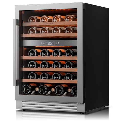 Image of Ca'Lefort 24 Inch Wine Fridge, 52 Bottle Dual Zone Wine Cooler | 40-65F Touch Control, Dual-Pane Glass Door, Adjustable Shelves, 3 Color LED, Built-In or Under Counter for Home Bar Kitchen