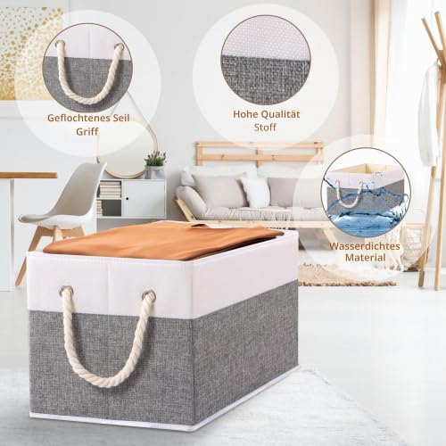 Yawinhe 4 Stück Aufbewahrungsbox Stoff für Kleidung,Weiß/Grau,33x23x20cm – Ansicht 8