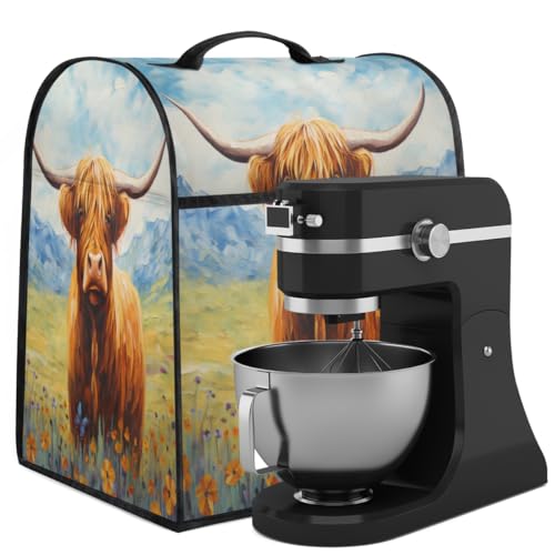 Coffee Maker Cover Highland Cow Flower Pattern Kitchen Appliance Covers Small Appliance Covers Blender Cover Juicer Cover Dust Covers for Kitchen Appliances with Top Handle and Pockets,Washable,C952