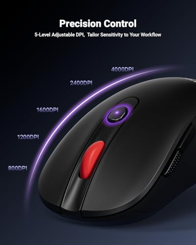 Image of wegear USB Wireless Mouse for Laptop PC Mac, 2.4GHz Cordless Mouse with 6 Buttons, 5-Level Adjustable 4000 DPI, Ergonomic Portable Optical Computer Mice, 24-Month Battery Life -Black