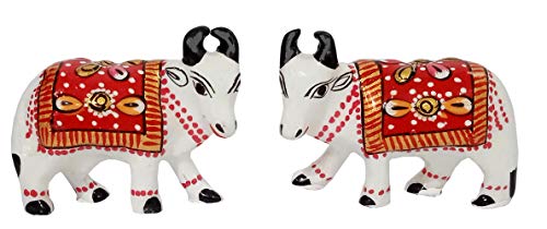 Purpledip Enamelled Metal Miniature Sideways Cow Pair: Colorful Meenakari Art, Set of 2 Figurines (12291) - Image 2